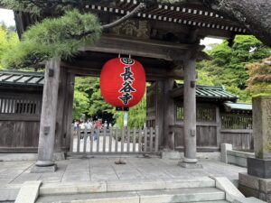 鎌倉・長谷寺の山門に掛かる赤い提灯。雨の日に訪れたあじさいの名所。